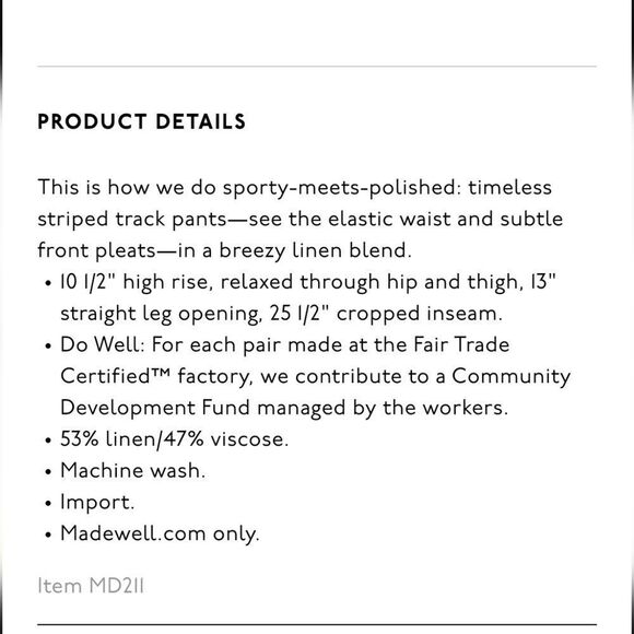 Madewell Linen-Blend  Trousers in Stripe XS NEW! - Picture 5 of 5